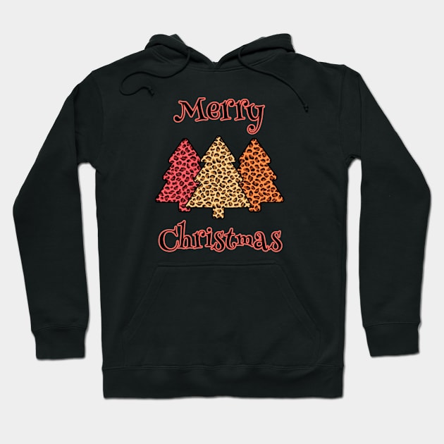 Merry Christmas Leopard Print Trees Hoodie by Aeriskate